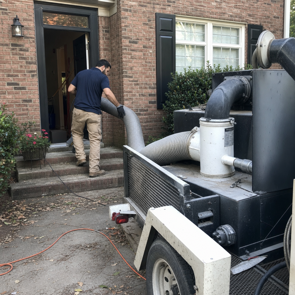 Technician using professional air duct cleaning equipment at a residence in Canton, GA
